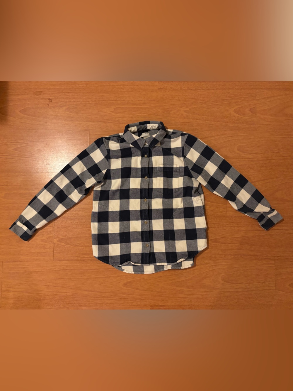 L.L. Bean Women’s  Navy & White Buffalo Plaid Button-Down Shirt